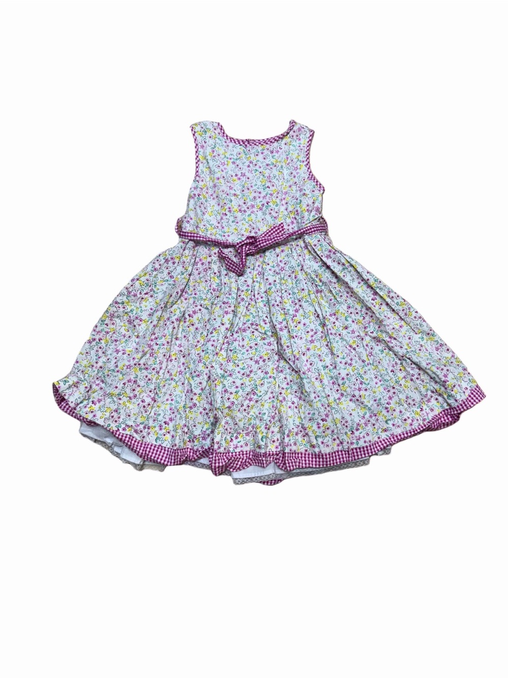 Maggie & Zoe Girls 6X Floral Gingham Dress Full Skirt Bow Lace Trim Cottagecore
